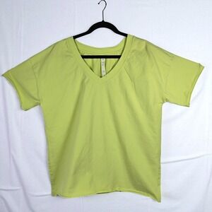 Rae Mode Womens V Neck Short Sleeve T-Shirt Top Large Chartreuse Casual Boxy‎